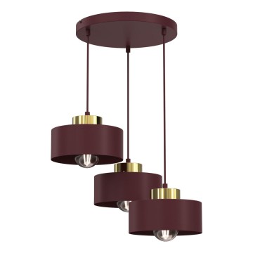 Lestenec na vrvici MARTI 3xE27/15W/230V bordo/zlata