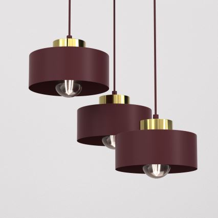 Lestenec na vrvici MARTI 3xE27/15W/230V bordo/zlata