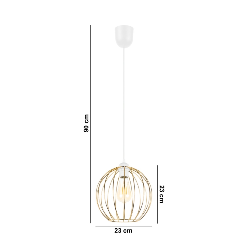 Lestenec na vrvici MATT 1xE27/60W/230V bela/zlata