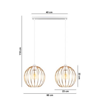 Lestenec na vrvici MATT 2xE27/60W/230V bela/bakreno