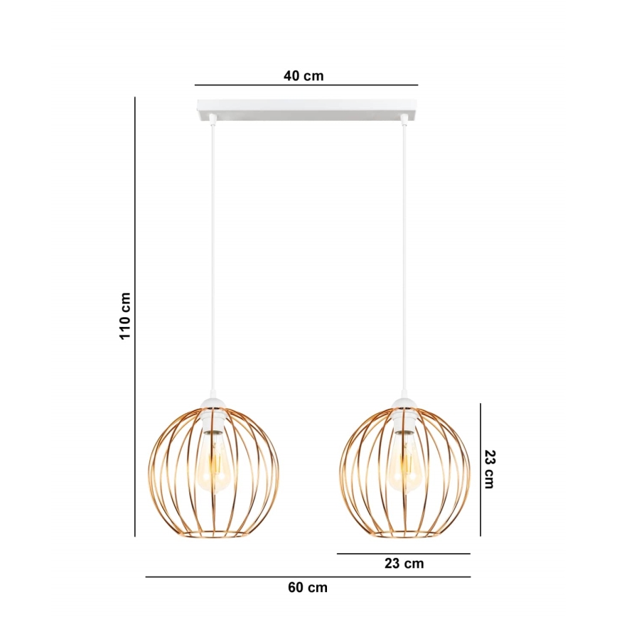 Lestenec na vrvici MATT 2xE27/60W/230V bela/bakreno