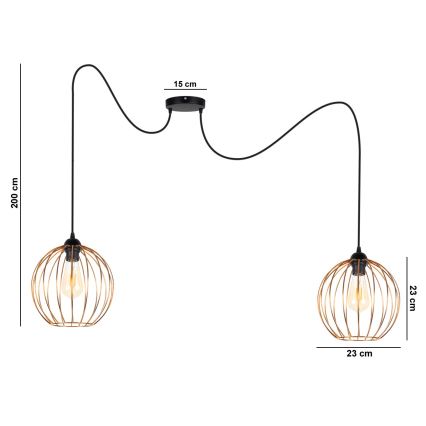 Lestenec na vrvici MATT 2xE27/60W/230V spider črna/baker