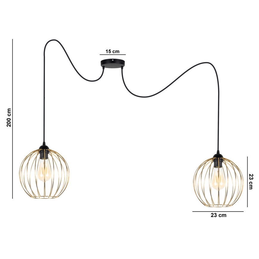 Lestenec na vrvici MATT 2xE27/60W/230V spider črna/zlata