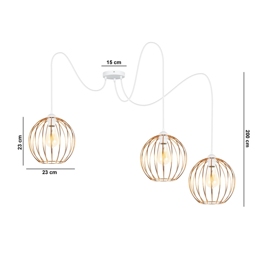 Lestenec na vrvici MATT 3xE27/60W/230V spider bela/baker