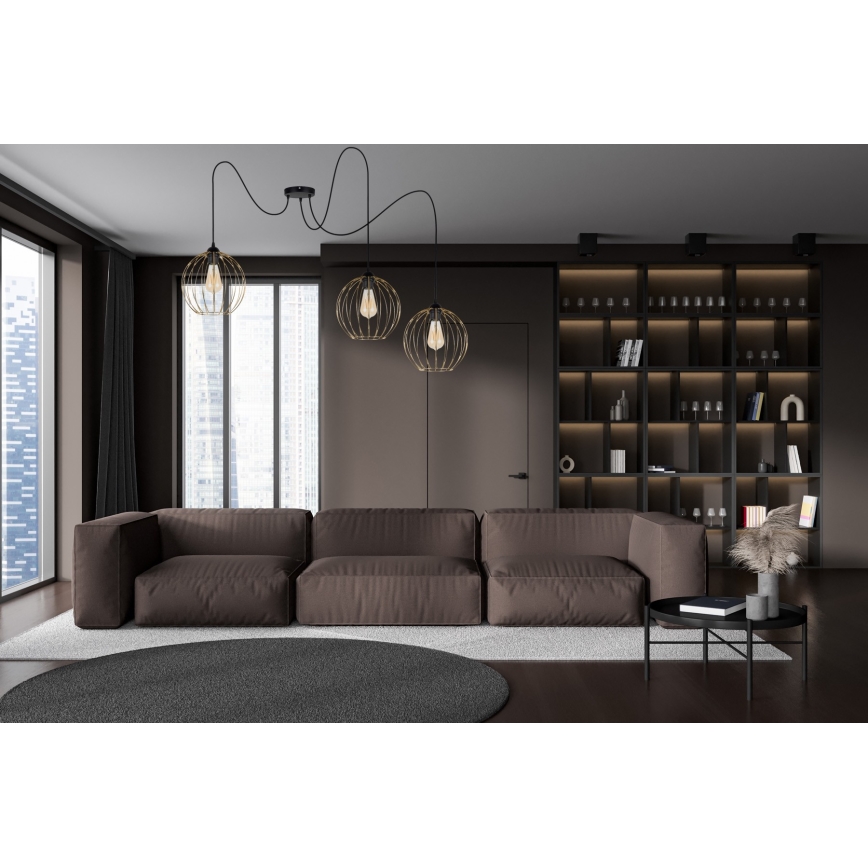 Lestenec na vrvici MATT 3xE27/60W/230V spider črna/zlata