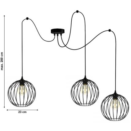 Lestenec na vrvici MATT 3xE27/60W/230V spider