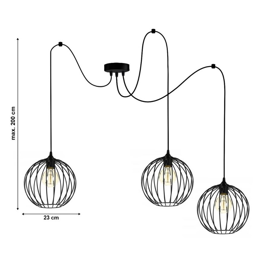 Lestenec na vrvici MATT 3xE27/60W/230V spider