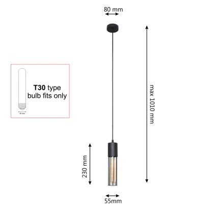Lestenec na vrvici MELODY 1xE27/15W/230V črna