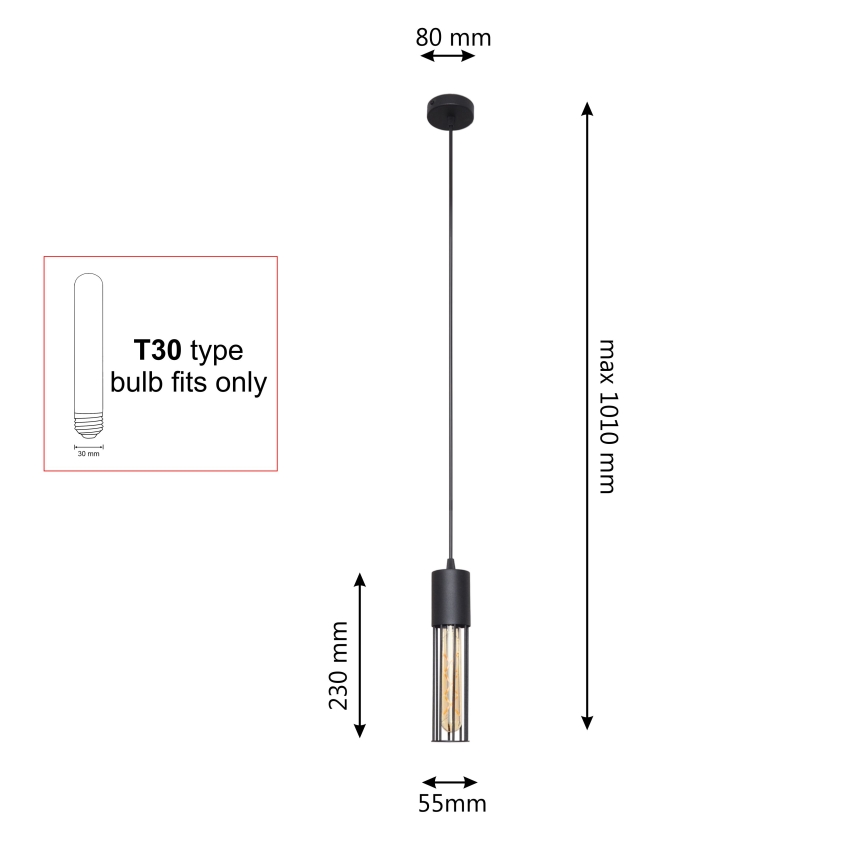 Lestenec na vrvici MELODY 1xE27/15W/230V črna