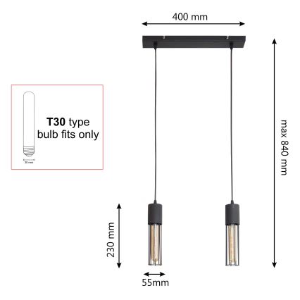 Lestenec na vrvici MELODY 2xE27/15W/230V črna