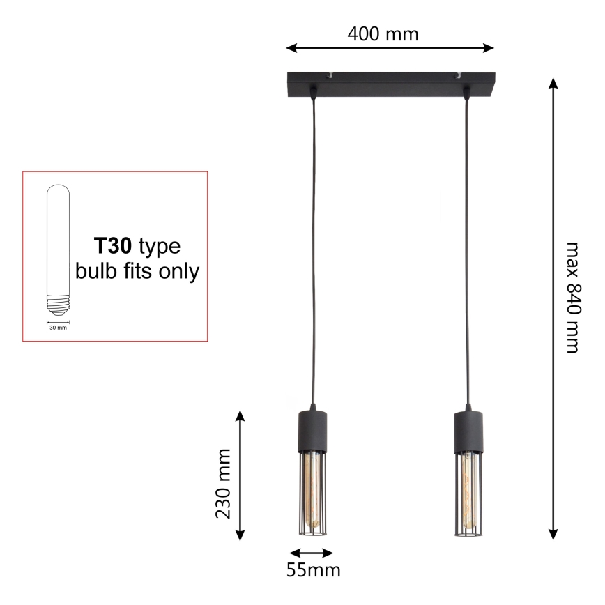 Lestenec na vrvici MELODY 2xE27/15W/230V črna