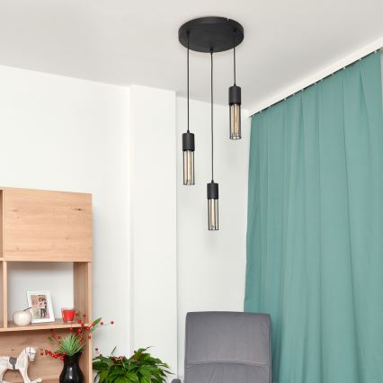 Lestenec na vrvici MELODY 3xE27/15W/230V črna