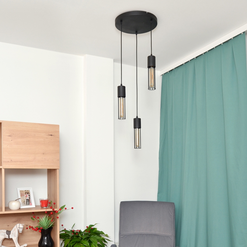 Lestenec na vrvici MELODY 3xE27/15W/230V črna