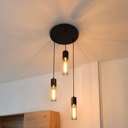Lestenec na vrvici MELODY 3xE27/15W/230V črna