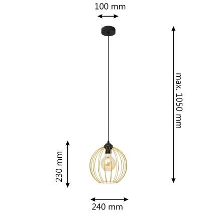 Lestenec na vrvici MERCURE 1xE27/15W/230V zlata/črna