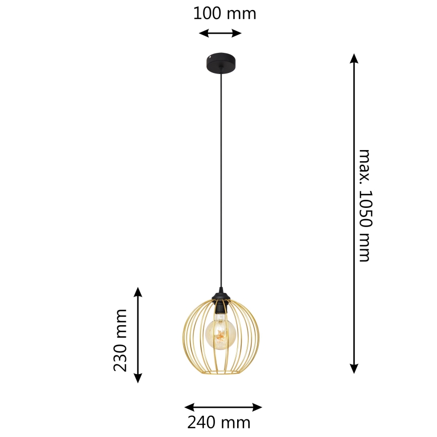 Lestenec na vrvici MERCURE 1xE27/15W/230V zlata/črna