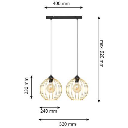 Lestenec na vrvici MERCURE 2xE27/15W/230V zlata/črna