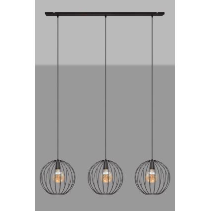 Lestenec na vrvici MERCURE 3xE27/15W/230V črna