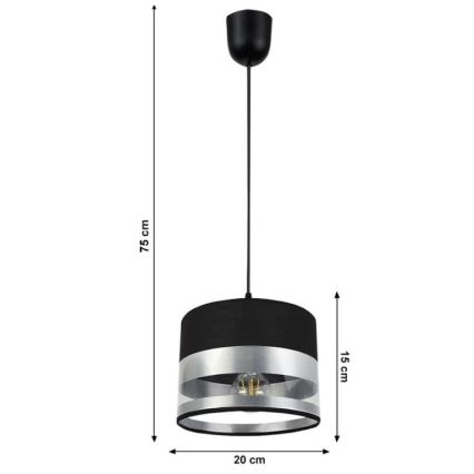 Lestenec na vrvici MILO 1xE27/60W/230V srebrn/črn