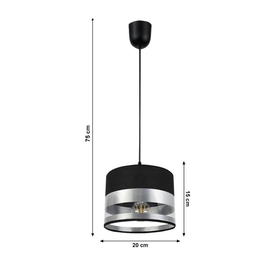 Lestenec na vrvici MILO 1xE27/60W/230V srebrn/črn