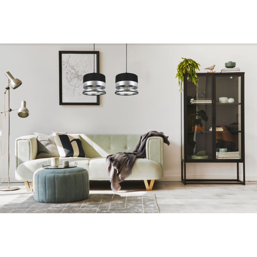 Lestenec na vrvici MILO 2xE27/60W/230V srebrn/črn