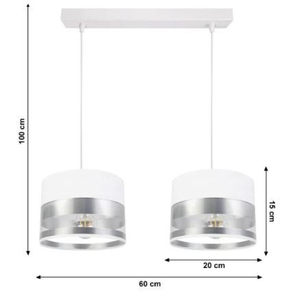 Lestenec na vrvici MILO 2xE27/60W/230V srebrn