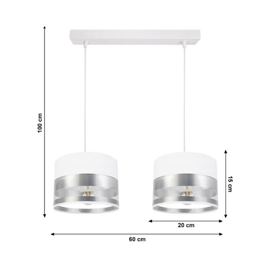 Lestenec na vrvici MILO 2xE27/60W/230V srebrn