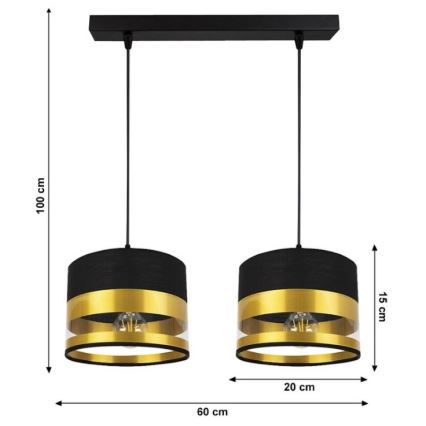 Lestenec na vrvici MILO 2xE27/60W/230V zlat/črn