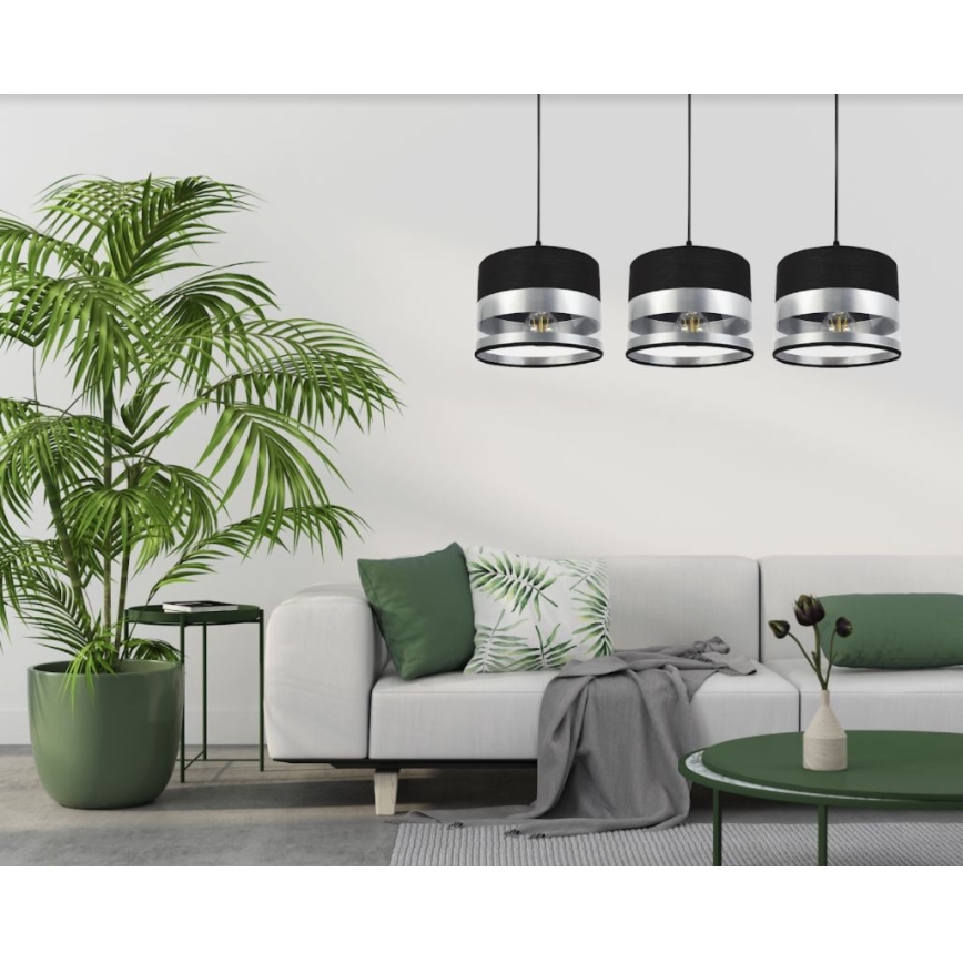 Lestenec na vrvici MILO 3xE27/60W/230V srebrn/črn