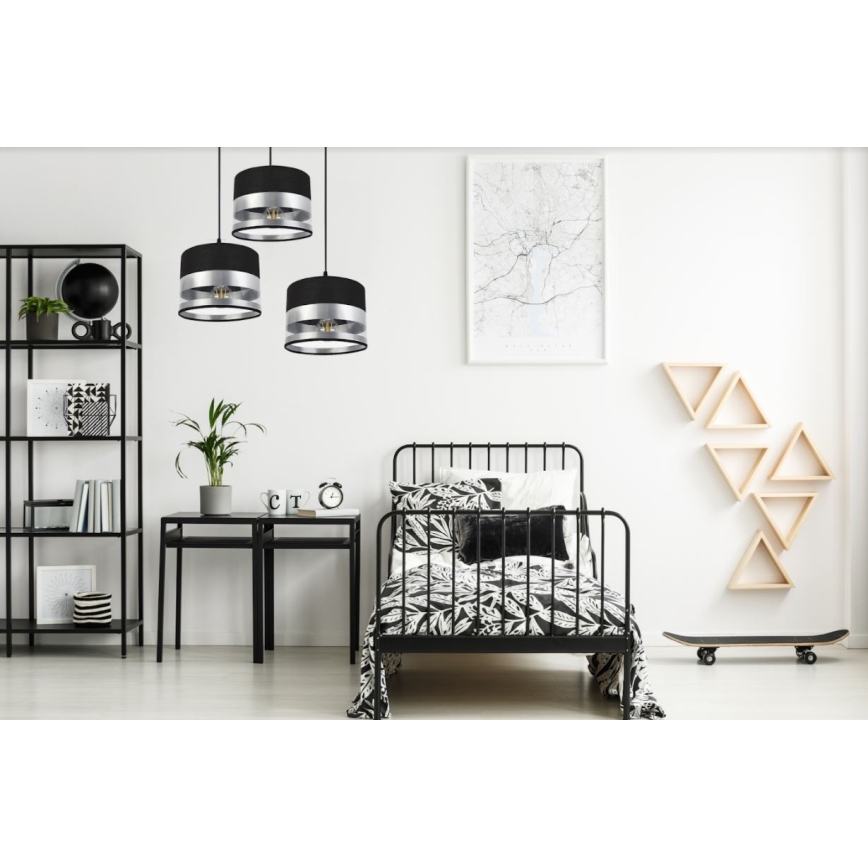 Lestenec na vrvici MILO 3xE27/60W/230V srebrn/črn