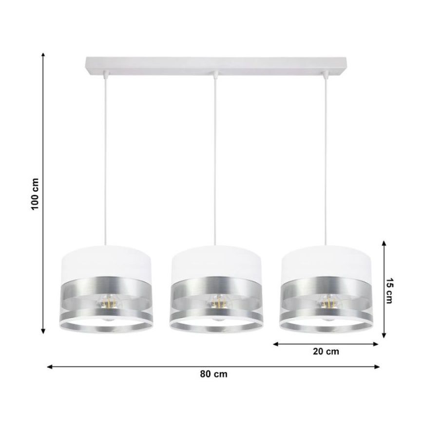Lestenec na vrvici MILO 3xE27/60W/230V srebrn