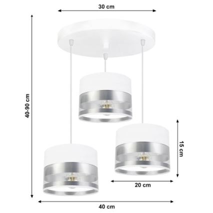 Lestenec na vrvici MILO 3xE27/60W/230V srebrn