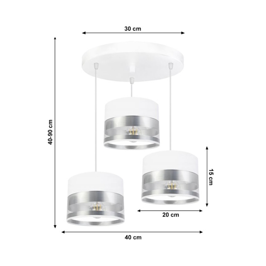 Lestenec na vrvici MILO 3xE27/60W/230V srebrn