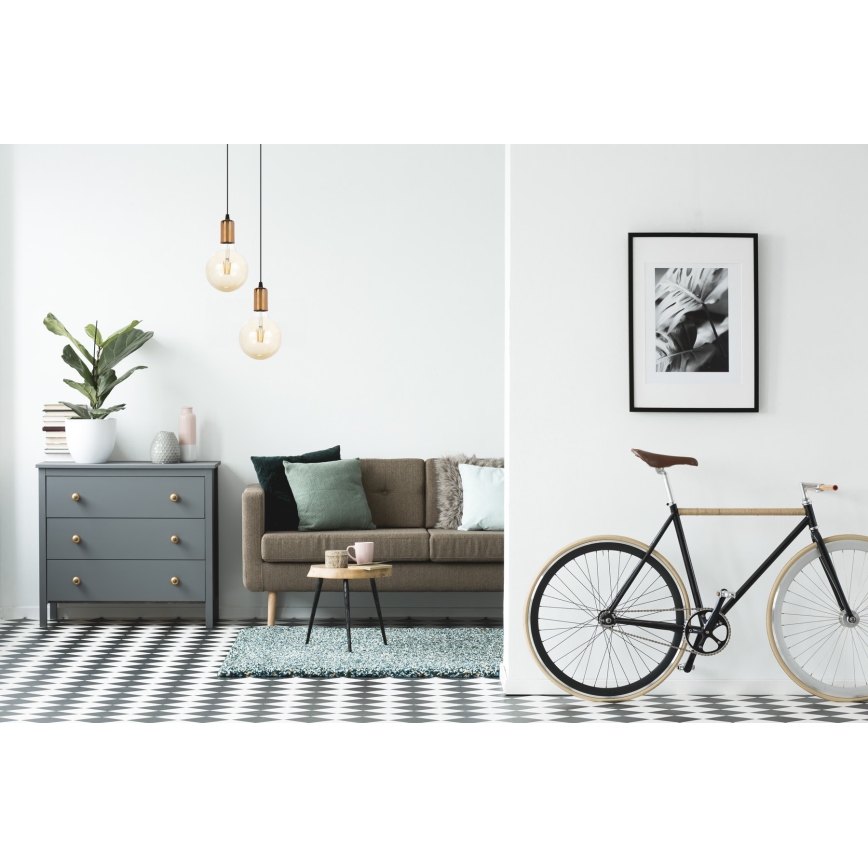 Lestenec na vrvici MIROS 2xE27/60W/230V okrogla črna/baker
