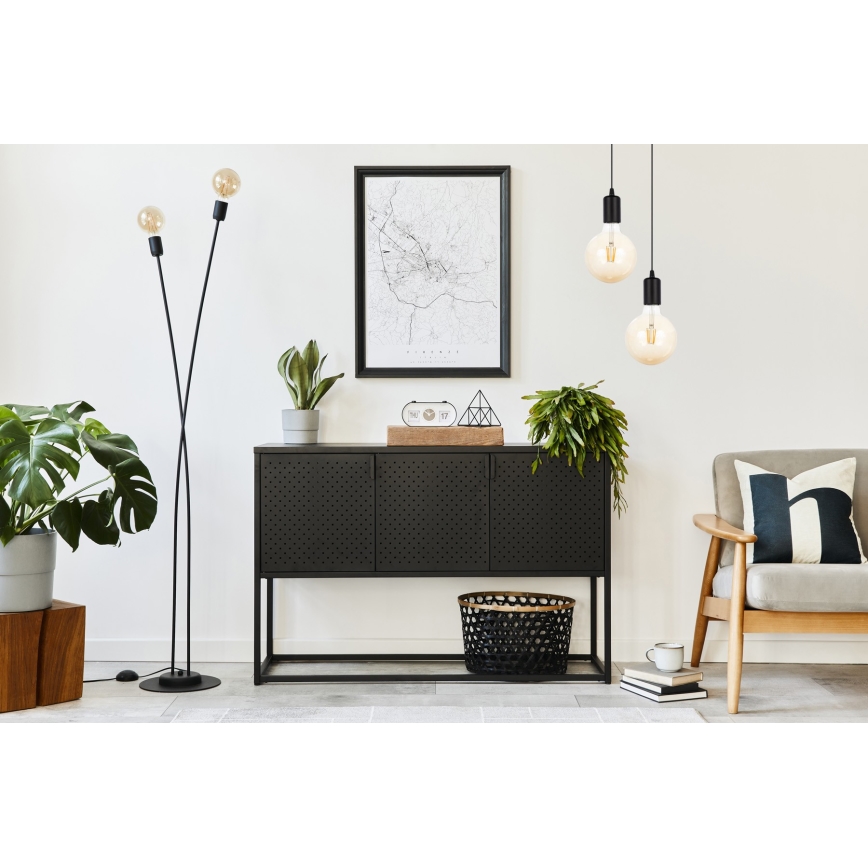 Lestenec na vrvici MIROS 2xE27/60W/230V okrogla črna