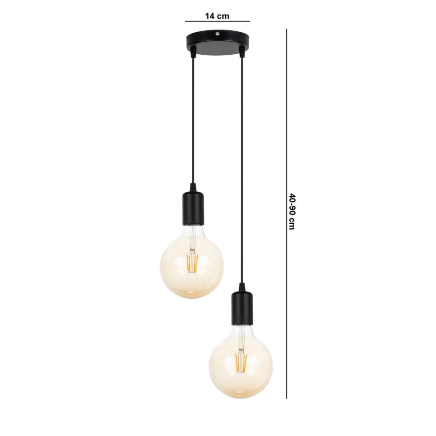 Lestenec na vrvici MIROS 2xE27/60W/230V okrogla črna