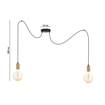 Lestenec na vrvici MIROS 2xE27/60W/230V spider črna/zlata