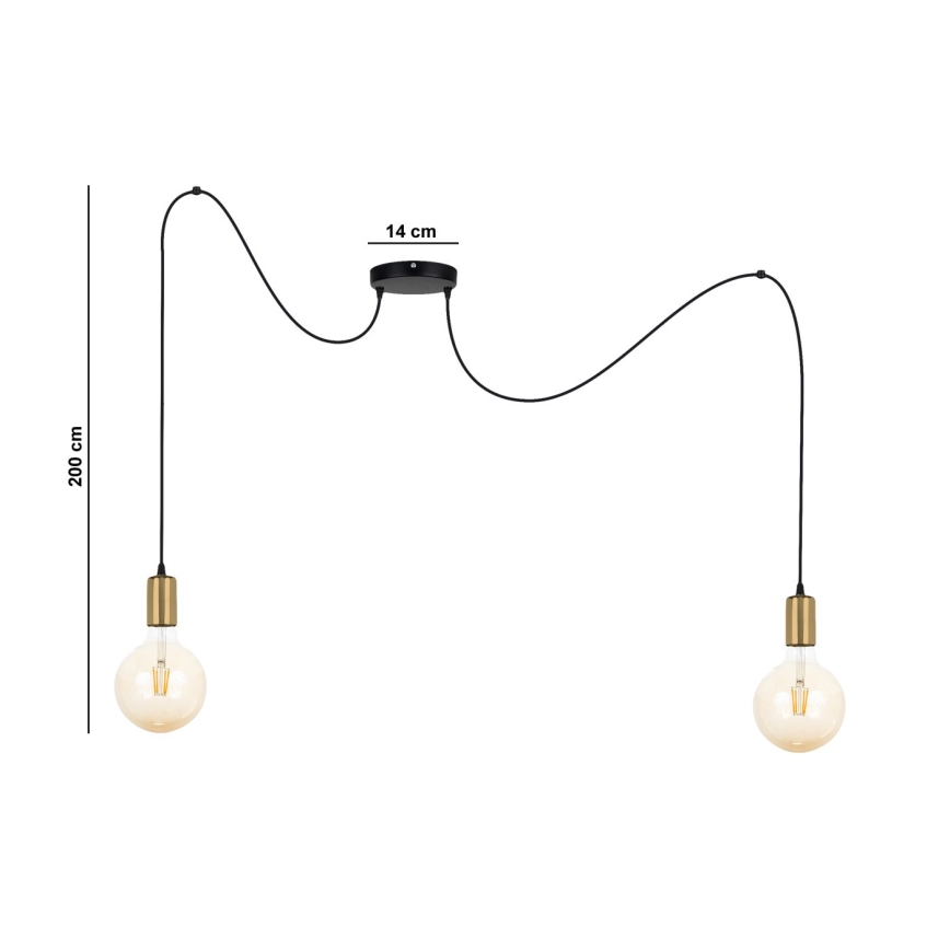 Lestenec na vrvici MIROS 2xE27/60W/230V spider črna/zlata