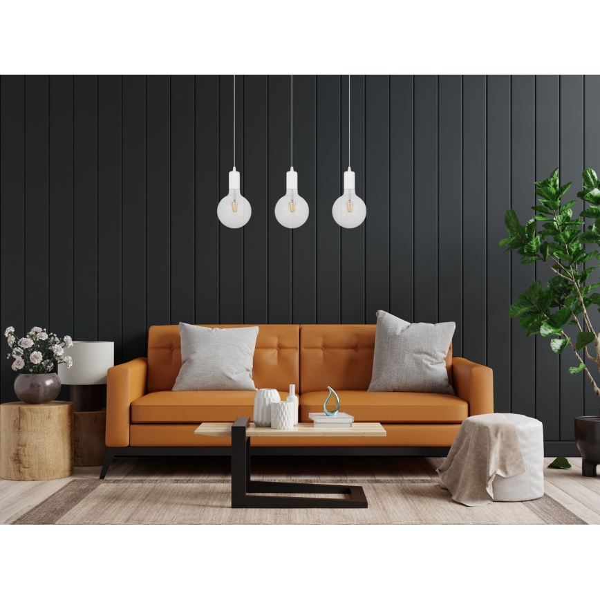 Lestenec na vrvici MIROS 3xE27/60W/230V bela