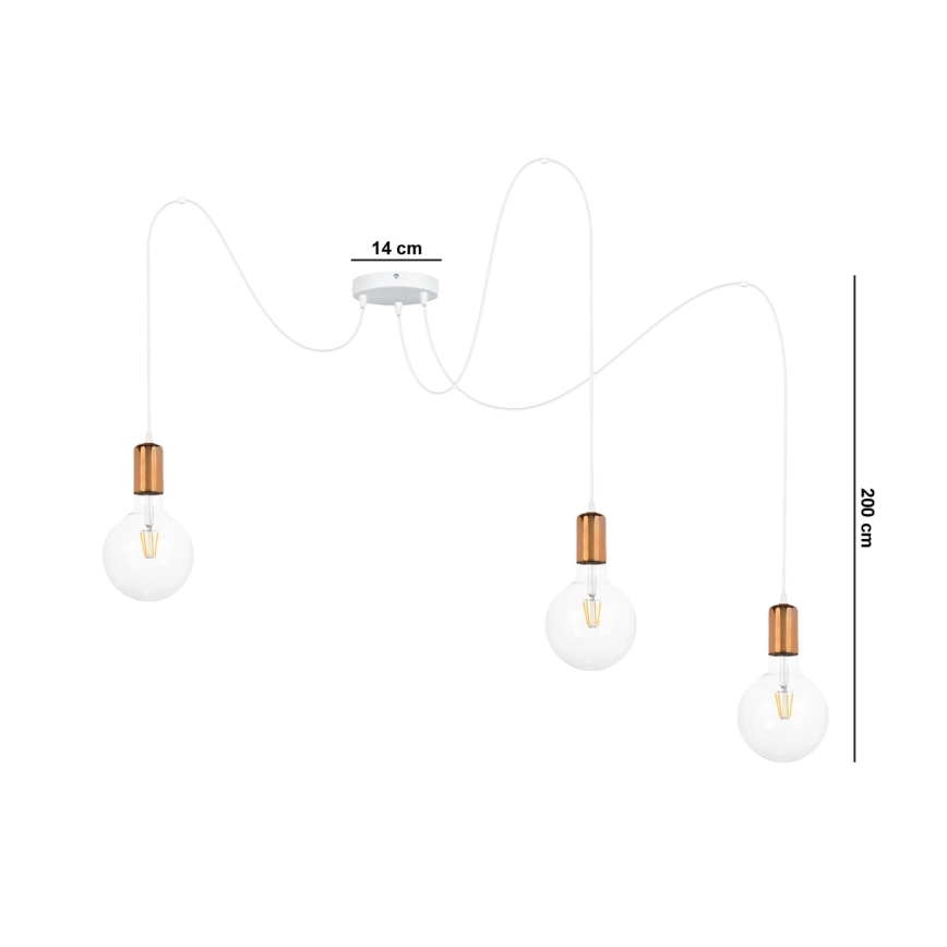 Lestenec na vrvici MIROS 3xE27/60W/230V spider bela/baker