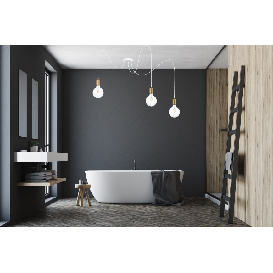 Lestenec na vrvici MIROS 3xE27/60W/230V spider bela/zlata