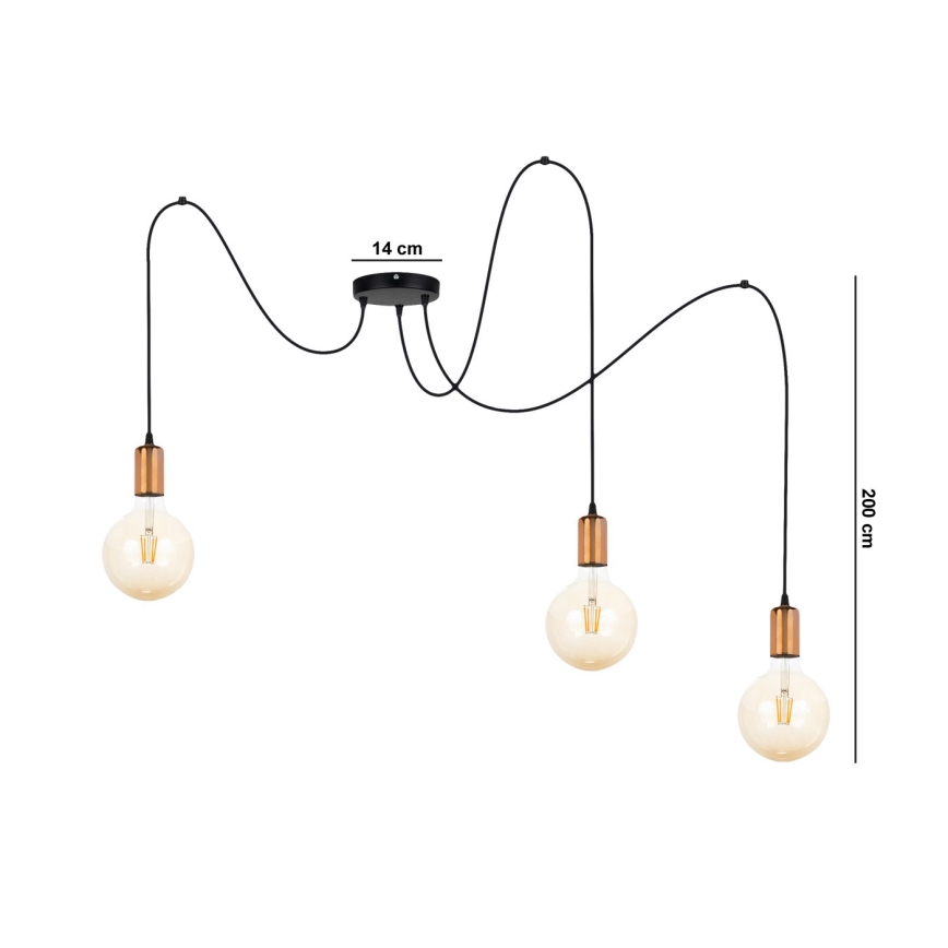 Lestenec na vrvici MIROS 3xE27/60W/230V spider črna/baker
