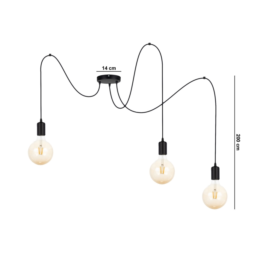 Lestenec na vrvici MIROS 3xE27/60W/230V spider črna