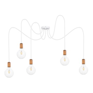 Lestenec na vrvici MIROS 5xE27/60W/230V bela/bakreno
