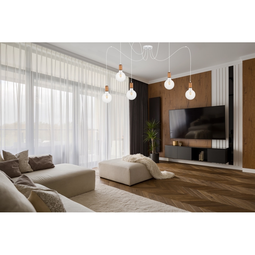 Lestenec na vrvici MIROS 5xE27/60W/230V spider bela/baker