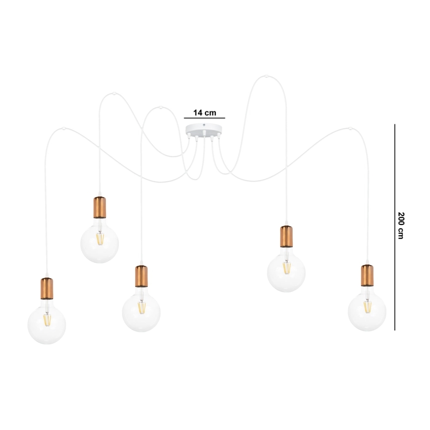 Lestenec na vrvici MIROS 5xE27/60W/230V spider bela/baker