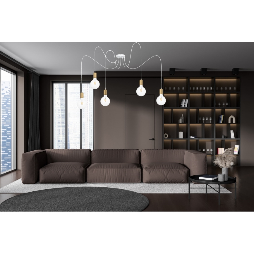 Lestenec na vrvici MIROS 5xE27/60W/230V spider bela/zlata