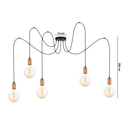 Lestenec na vrvici MIROS 5xE27/60W/230V spider črna/baker