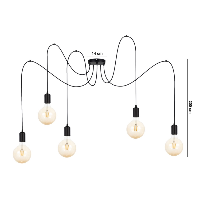 Lestenec na vrvici MIROS 5xE27/60W/230V spider črna