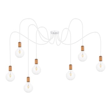 Lestenec na vrvici MIROS 7xE27/60W/230V bela/bakreno